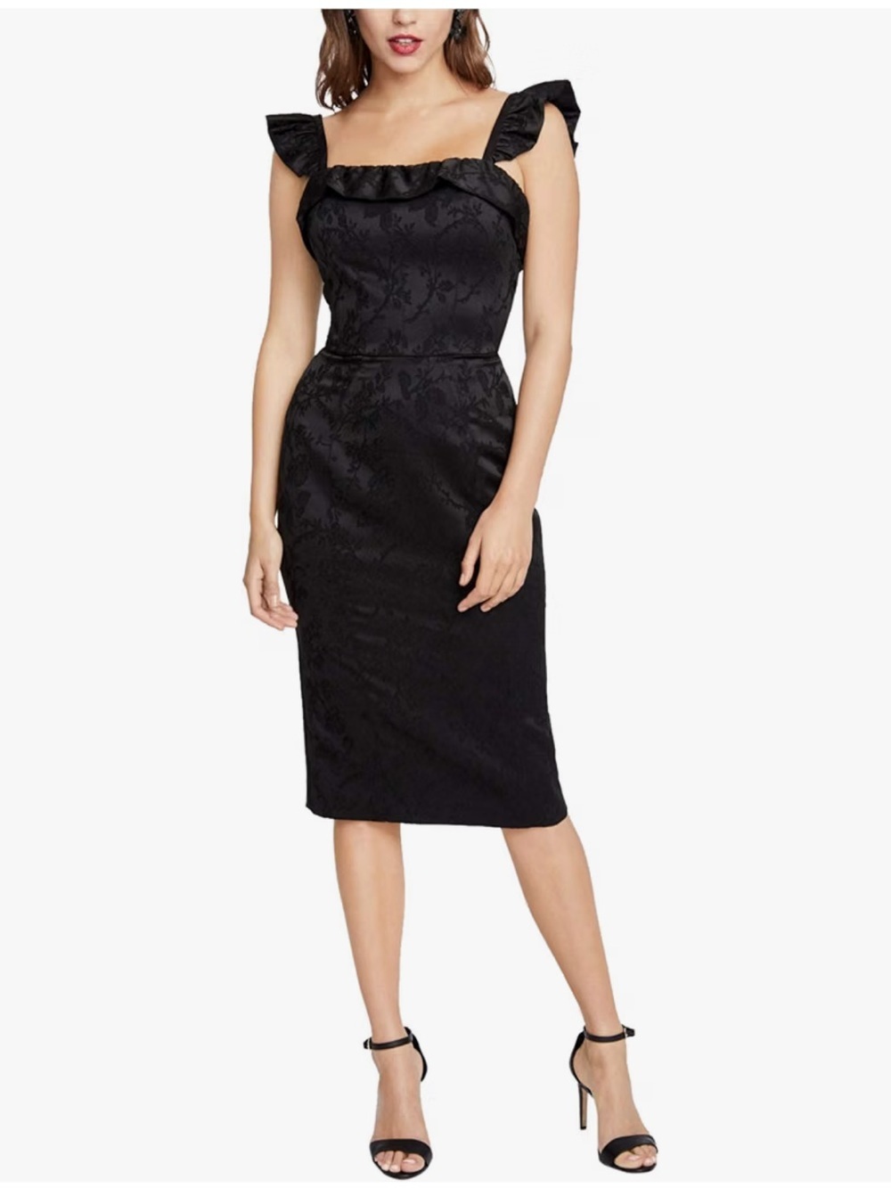 NWT RACHEL Rachel Roy 12 Colette Sheath Dress, floral brocade square neck ruffle